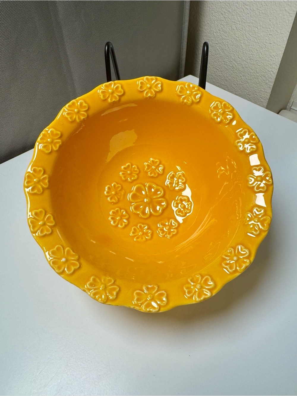 Vintage 1950’s California Pottery Yellow Ceramic Floral Embossed Dip Bowl